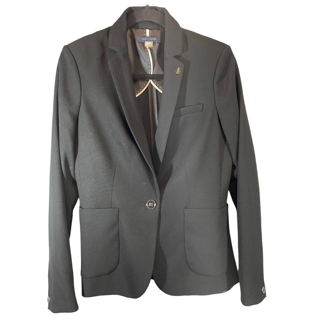 Tommy Hilfiger Pindot Black One-Button Blazer Jacket